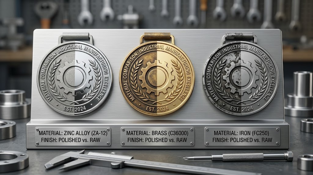 Comparison of zinc alloy, brass and iron custom medals