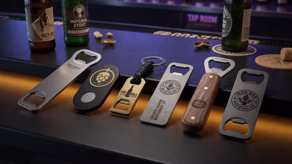 Premium custom bottle openers for breweries, bars, and promotional brands
