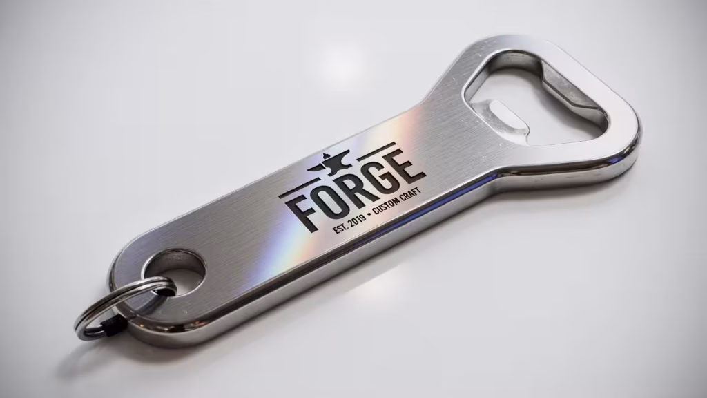 Custom stainless steel bottle opener with engraved logo